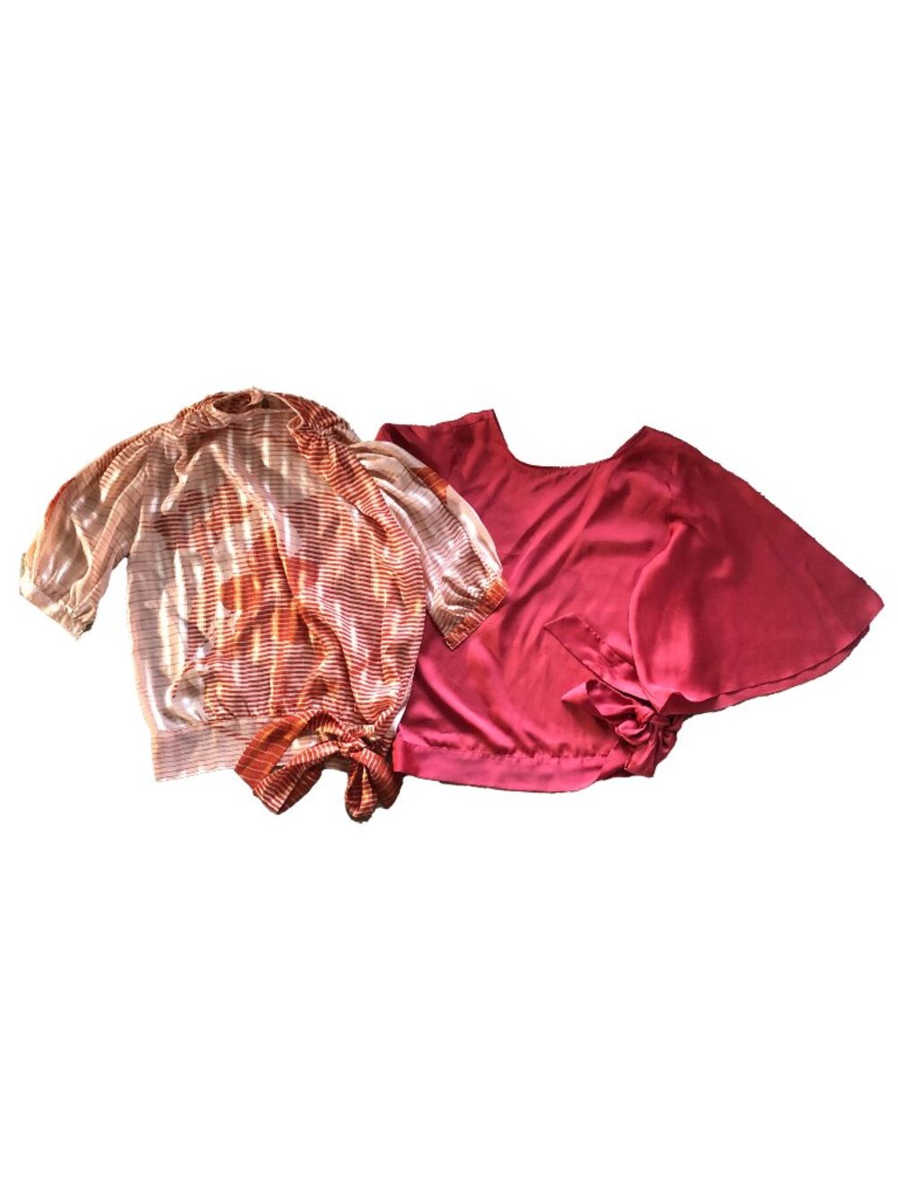Vintage Side Tie Silky Semi Sheer Blouses Lot
